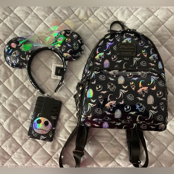 Loungefly nightmare before Christmas holographic mini backpackears and wallet